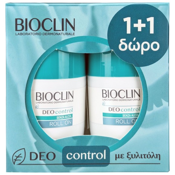 Bioclin Deo Control Roll on Αποσμητικό με Ευχάριστο Άρωμα, Ιδανικό για να Αντιμετωπίζει την Υπεριδρωσία  2x50ml