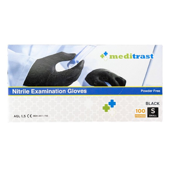 Meditrast Powder Free Nitrile Examination Gloves Black 100 Τεμάχια - Small