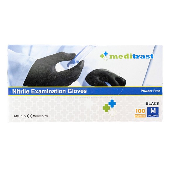 Meditrast Powder Free Nitrile Examination Gloves Black 100 Τεμάχια - Medium