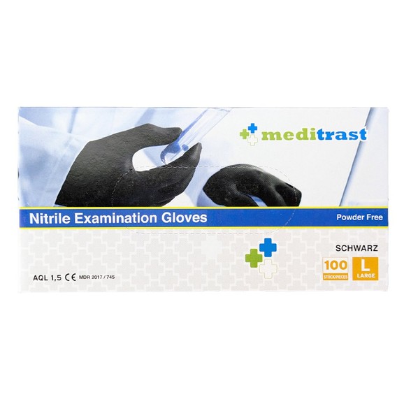 Meditrast Powder Free Nitrile Examination Gloves Black 100 Τεμάχια - Large