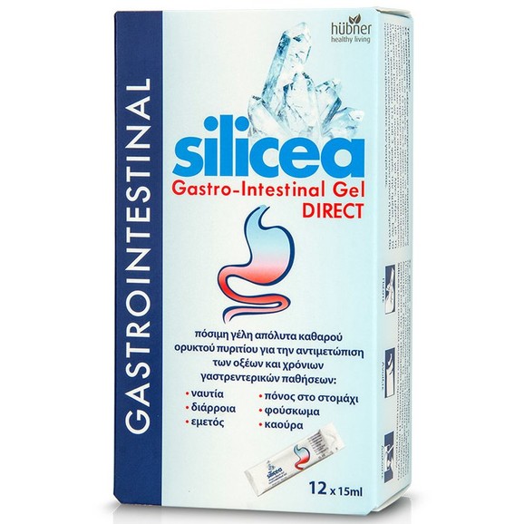 Hubner Silicea Gastrointestinal Gel Direct, Πόσιμη Γέλη Καθαρού Πυριτίου για την Αντιμετώπιση των Οξέων του Στομάχου 12x15ml