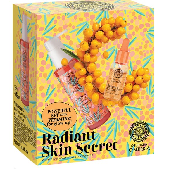 Oblepikha Siberica Promo Radiant Skin Secret Vitamin C Revitalizin Peeling Mask 145ml & Vitamin C Glow Up Moisturising Capsule Serum 30ml