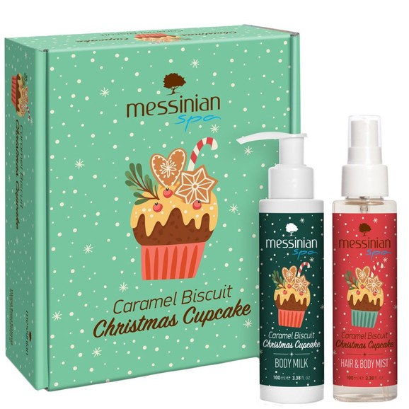 Messinian Spa Promo Caramel Biscuit Christmas Box Cupcake Hair & Body Mist 100ml & Body Milk 100ml