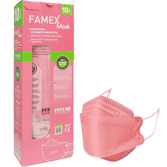Famex Mask Μάσκες Προστασίας μιας Χρήσης FFP2 NR KN95 σε Ροζ Χρώμα 10 Τεμάχια