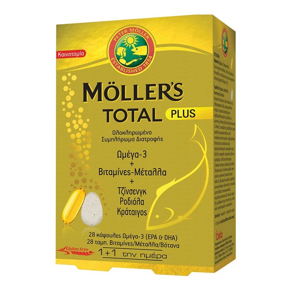 Moller\'s Total Plus Συμπλήρωμα Διατροφής με Ωμέγα 3, Βιταμίνες-Μέταλλα & 3 Βότανα για Τόνωση του Οργανισμού 28+28Tabs Moller\'s Total Plus Συμπλήρωμα Διατροφής με Ωμέγα 3, Βιταμίνες-Μέταλλα & 3 Βότανα για Τόνωση του Οργανισμού 28+28Tabs