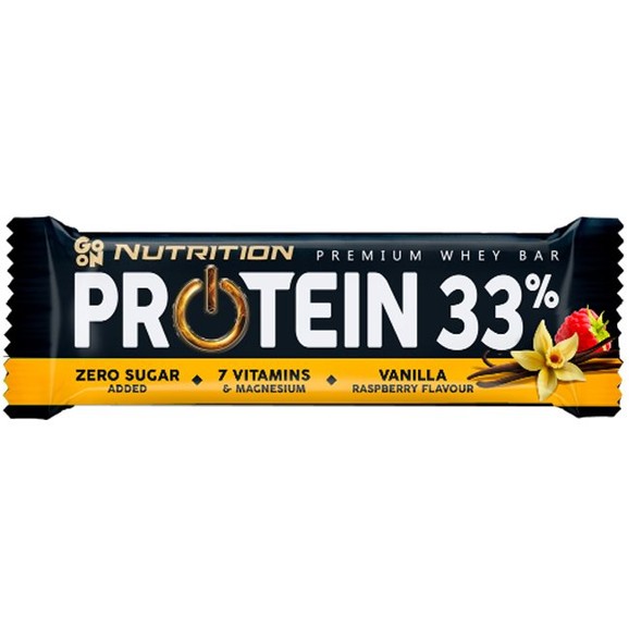Go On Nutrition Premium Whey Protein 33% Bar with Vanilla Raspberry Flavour 50g