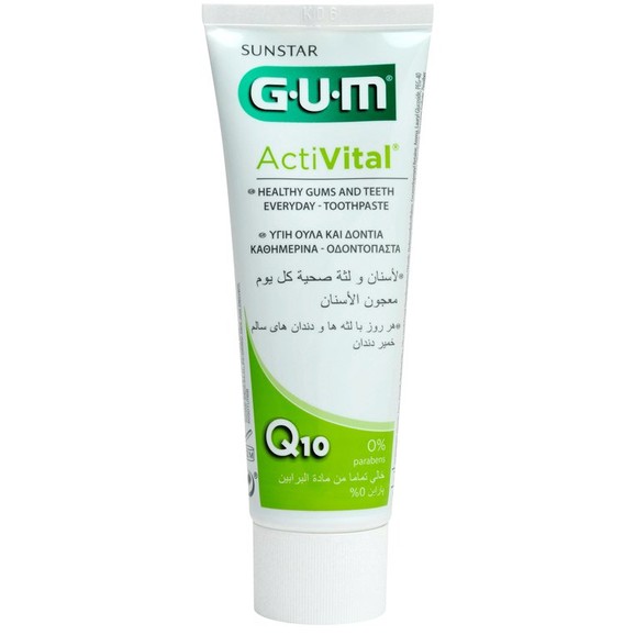 Gum 6050 Activital Q10 Toothpaste Οδοντόκρεμα Καθημερινής Προστασίας Ούλων-Δοντιών με Αντιοξειδωτικά Q10 & Ρόδι 0% Parabens 75ml