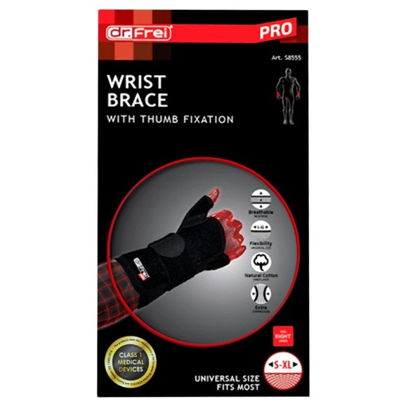 Dr. Frei Wrist Brace with Thumb Fixation Μαύρο One Size 1 Τεμάχιο - Δεξί