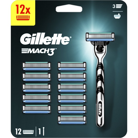 Gillette Mach3 Male Premium BladeRazor System Ανταλλακτικές Κεφαλές Ξυρίσματος 12 Τεμάχια & Λαβή 1 Τεμάχιο