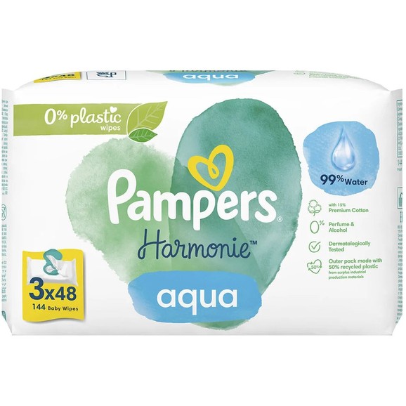 Pampers Harmonie Aqua Baby Wipes 144 Τεμάχια (3x48 Τεμάχια)