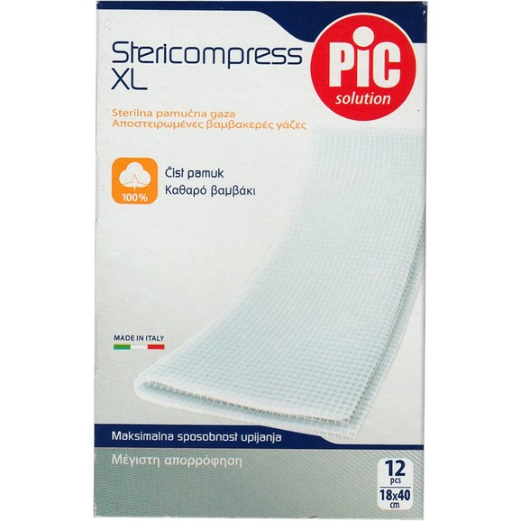 Pic Solution Stericompress XL Sterile Gauze Bandage 12 Τεμάχια - 18cm x 40cm Pic Solution Stericompress XL Sterile Gauze Bandage 12 Τεμάχια - 18cm x 40cm