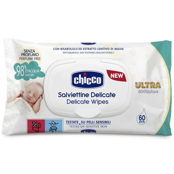 Chicco Ultra-Soft Μωρομάντηλα με Καπάκι 60 Τεμάχια