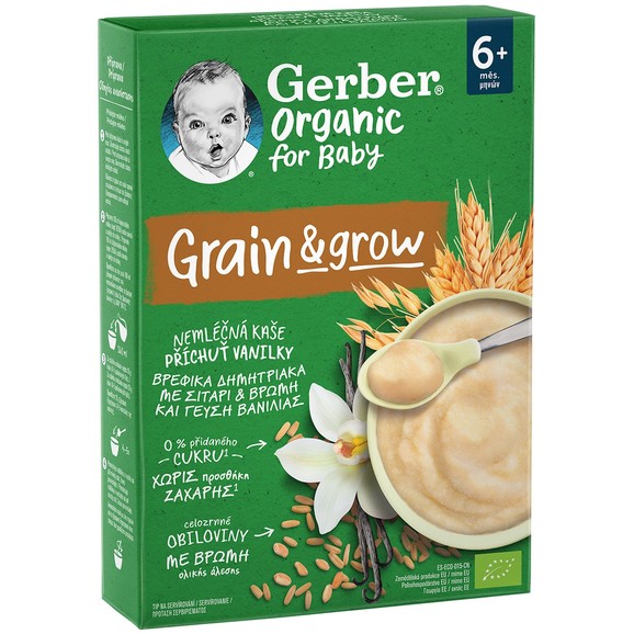 Gerber Organic Grain & Grow Infant Cereals with Wheat Oat & Vanilla Flavor 6m+, 200g