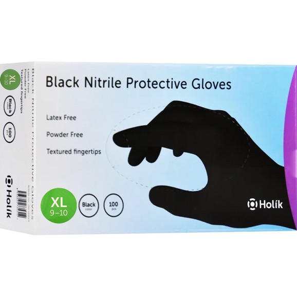 Holik Black Nitrile Protective Gloves 100 Τεμάχια - Extra Large