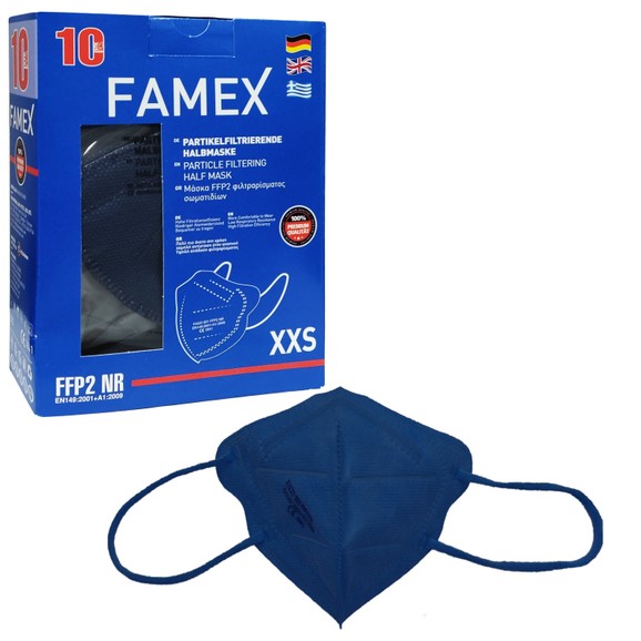 Famex Mask Kids Blue Παιδικές Μάσκες Προστασίας μιας Χρήσης FFP2 NR σε Σκούρο Μπλε Χρώμα 10 Τεμάχια