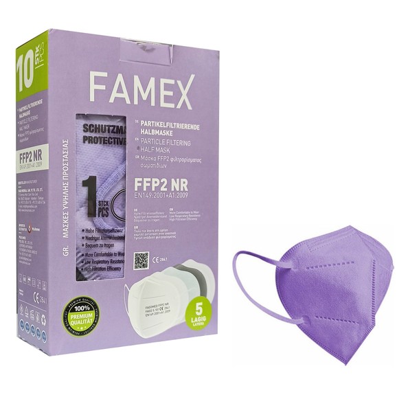 Famex Mask Μάσκες Προστασίας μιας Χρήσης FFP2 NR KN95 σε Λιλά Χρώμα 10 Τεμάχια