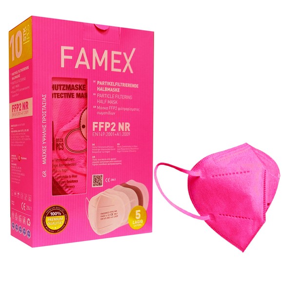 Famex Mask Μάσκες Προστασίας μιας Χρήσης FFP2 NR KN95 Φούξια 10 Τεμάχια