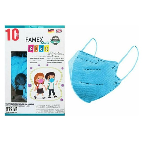 Famex Mask Kids Παιδικές Μάσκες Προστασίας μιας Χρήσης FFP2 NR Sky Blue 10 Τεμάχια