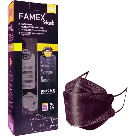 Famex Mask FFP2 NR KN95 Μάσκες Υψηλής Προστασίας μιας Χρήσης Μαύρο 10 Τεμάχια