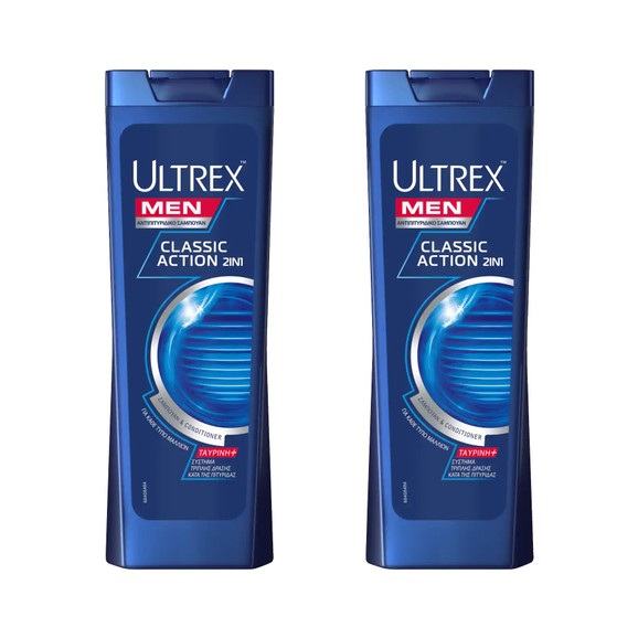Ultrex Men Classic Actio Ανδρικό Αντιπιτυριδικό Σαμπουάν & Conditioner για Κάθε Τύπο Μαλλιών 2x360ml 1+1 Δώρο
