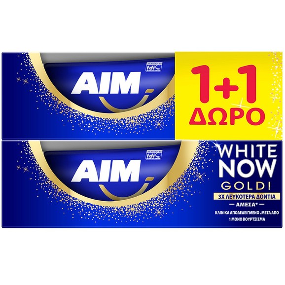 Aim Πακέτο Προσφοράς White Now Gold Instant Triple Power Λευκαντική Οδοντόκρεμα 2x50ml