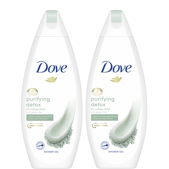 Dove Purifying Detox Green Clay για Βαθύ Καθαρισμό και Αναζωογόνηση της Επιδερμίδας 1+1 Δώρο 2x500ml