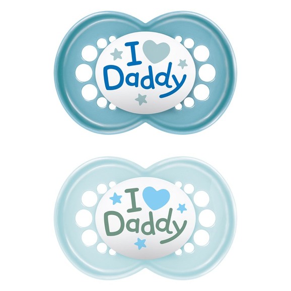 Mam Original Ι Love Daddy Silicone Soother 6-16m 2 Τεμάχια, Κωδ 170SB1c - Μπλε / Γαλάζιο