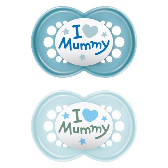 Mam Orthodontic Silicone Soother 16m+ I love Mummy & Daddy 2 Τεμάχια, Κωδ 265SB2c - Γαλάζιο / Μπλε