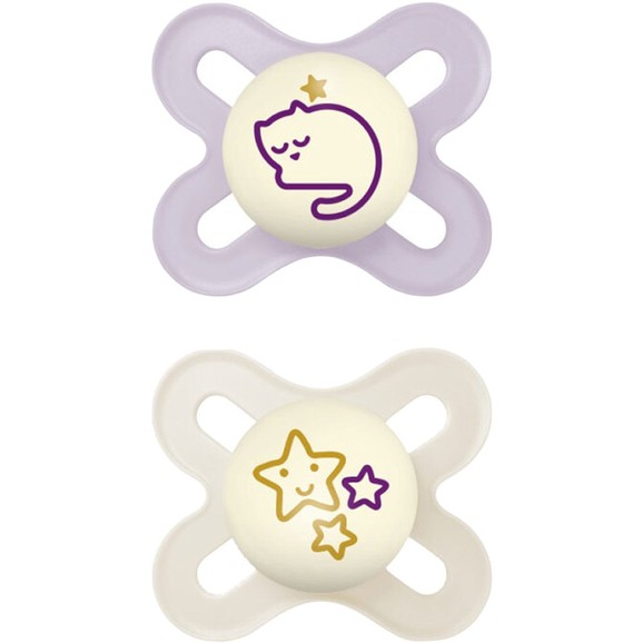 Mam Original Start Night Silicone Soother 0-2m, Κωδ 124SGc 2 Τεμάχια - Λιλά / Κρεμ Mam Original Start Night Silicone Soother 0-2m, Κωδ 124SGc 2 Τεμάχια - Λιλά / Κρεμ