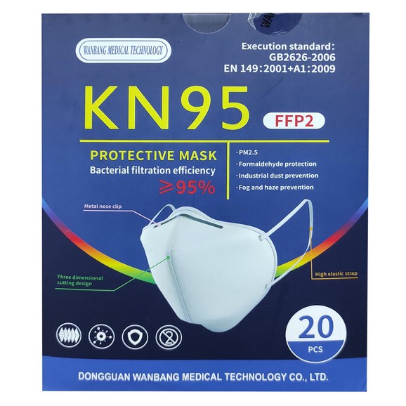Wangbang Medical Technology Mask Μάσκες Προστασίας μιας Χρήσης FFP2 NR KN95 Άσπρο 20 Τεμάχια