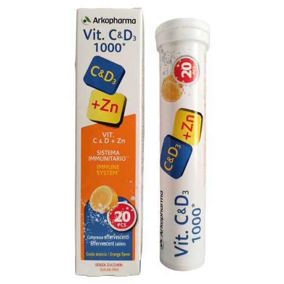 Arkopharma Vitamin C & D3 1000iu +Zn Food Supplement Orange Flavor 20 Effer.tabs