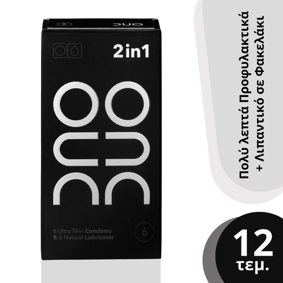 Duo 2 in 1 Ultra Thin Πολύ Λεπτά Προφυλακτικά 6 τεμάχια & Φακελάκια Duo Gel Natural Λιπαντικό 6 x 2ml
