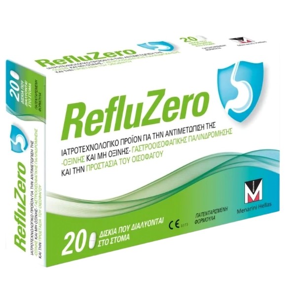 Menarini RefluZero Ιατροτεχνολογικό Προϊόν για την Αντιμετώπιση των Συμπτωμάτων της Γαστροοισοφαγικής Παλινδρομικής Νόσου 20tabs