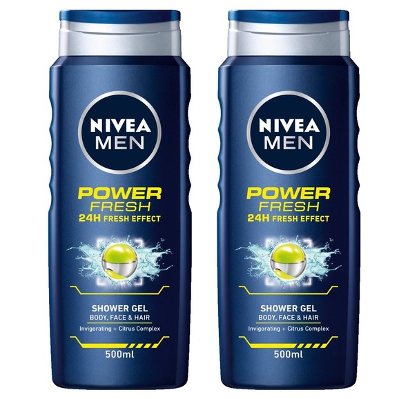 Nivea Men Shower Gel Power Fresh Αφρόλουτρο για Σώμα, Πρόσωπο και Μαλλιά 2x500ml 1+1 Δώρο