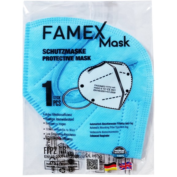 Famex Mask Μάσκα Προστασίας μιας Χρήσης FFP2 NR KN95 σε Γαλάζιο Χρώμα 1 Τεμάχιο