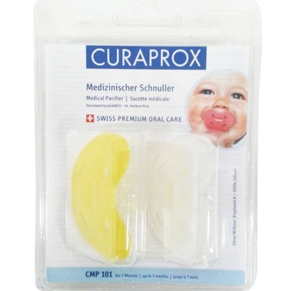 Curaprox CMP 101 Medical Silicone Pacifiere 0-7m 2 Τεμάχια - Κίτρινο / Διάφανο