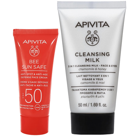 Δώρο Apivita Cleansing Milk 3 in 1 Face & Eyes Travel Size 50ml & Bee Sun Safe Anti-Spot & Anti-Age Defence Face Cream Spf50, Velvet Texture 15ml
