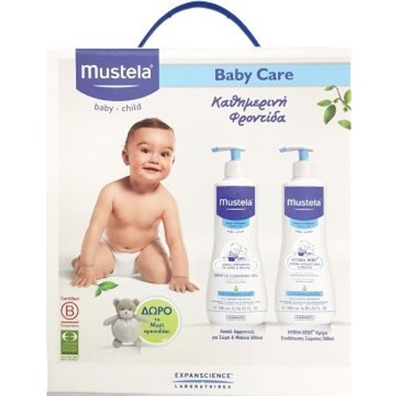 Mustela Baby Care Pack Gentle Cleansing Gel 500ml+ Hydra Bebe 500ml +Δώρο το Musti Αρκουδάκι