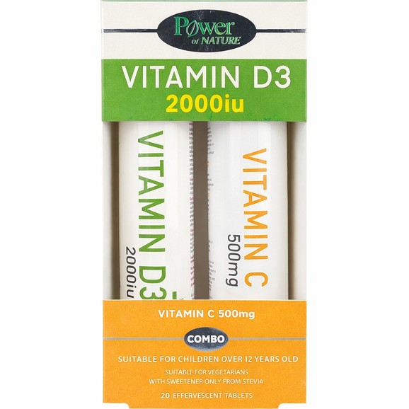 Power Health Promo Vitamin D3 2000iu Stevia 20 Effer.tabs & Vitamin C 500mg 20 Effer.tabs 1+1 Δώρο
