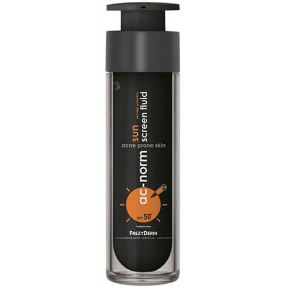 Frezyderm Ac-Norm Sun Screen Fluid Spf50+, Ενεργή Αντηλιακή Υγρή Κρέμα με Ειδική Μαύρη Χρώση για Ακνεϊκές Επιδερμίδες 50ml Frezyderm Ac-Norm Sun Screen Fluid Spf50+, Ενεργή Αντηλιακή Υγρή Κρέμα με Ειδική Μαύρη Χρώση για Ακνεϊκές Επιδερμίδες 50ml