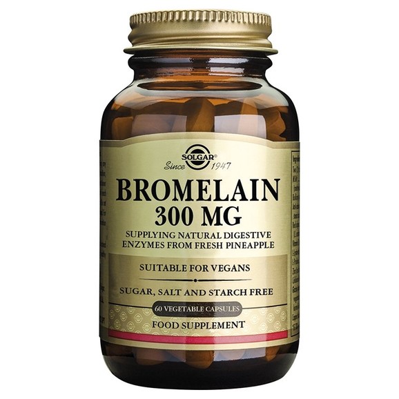 Solgar Bromelain 300mg Βρομελαΐνη Φυσικό Πεπτικό Ένζυμο Που Βοηθά Στην Βελτίωση Της Πέψης, 60 veg.caps