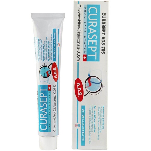 Curasept ADS 705 Οδοντόκρεμα-Gel για τη Μείωση Χρώσεων στην Οδοντική Επιφάνεια 0,05% CHX 75ml