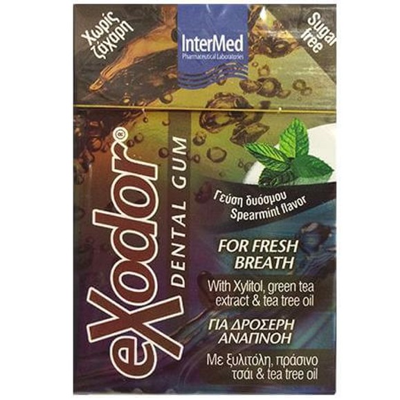Exodor Dental Gum Οδοντότσιχλα για Δροσερή Αναπνοή με Ξυλιτόλη, Πράσινο Τσάι & Tee Tree Oil 21g