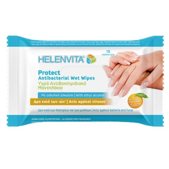 Helenvita Protect Antibacterial Wet Wipes 15 Τεμάχια