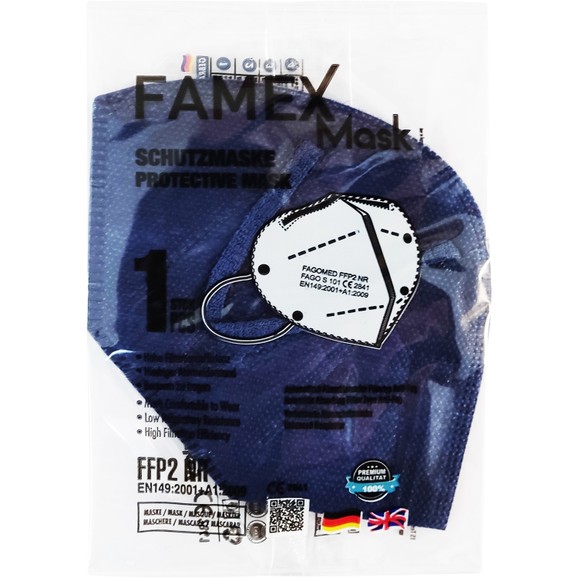 Famex Mask Μάσκα Προστασίας μιας Χρήσης FFP2 NR KN95 σε Μπλε Σκούρο Χρώμα 1 Τεμάχιο