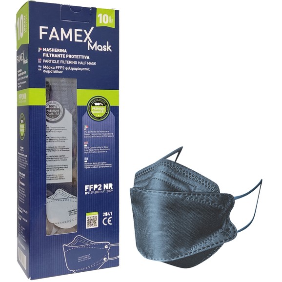 Famex Mask Μάσκες Υψηλής Προστασίας μιας Χρήσης FFP2 NR KN95 σε Μπλε Χρώμα 10 Τεμάχια