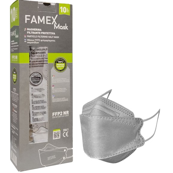 Famex Mask Μάσκες Υψηλής Προστασίας μιας Χρήσης FFP2 NR KN95 σε Γκρι Χρώμα 10 Τεμάχια