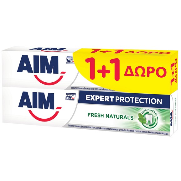 Aim Πακέτο Προσφοράς Expert Protection Fresh Naturals Toothpaste 2x75ml 1+1 Δώρο