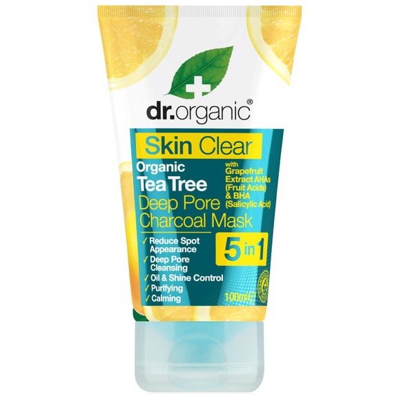 Dr Organic Skin Clear Organic Tea Tree Deep Pore Charcoal Mask Μάσκα Προσώπου για Βαθύ Καθαρισμό 100ml