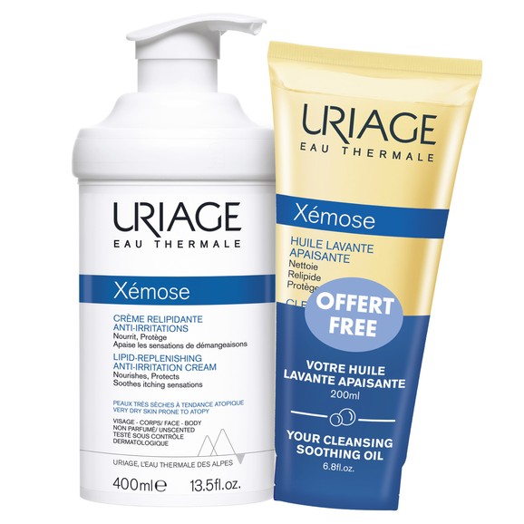 Uriage Promo Eau Thermale Xemose Lipid-Replenishing Anti-Irritation Cream 400ml & Xemose Cleansing Soothing Oil 200ml